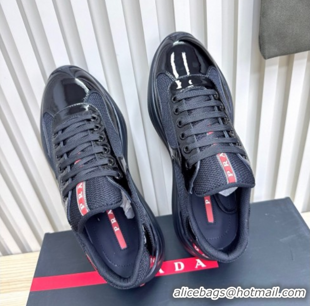 Most Popular Prada Men's America's Cup Bike Patent Leather and Fabric Sneakers Black 2025 3E6420 1027121