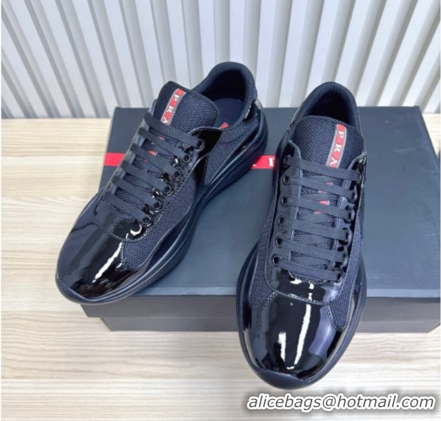 Most Popular Prada Men's America's Cup Bike Patent Leather and Fabric Sneakers Black 2025 3E6420 1027121