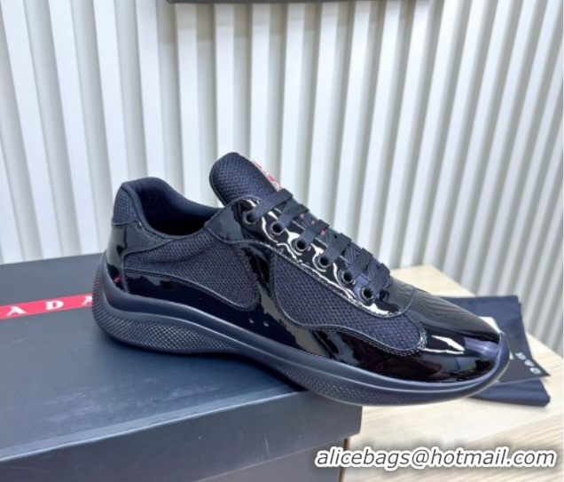 Most Popular Prada Men's America's Cup Bike Patent Leather and Fabric Sneakers Black 2025 3E6420 1027121