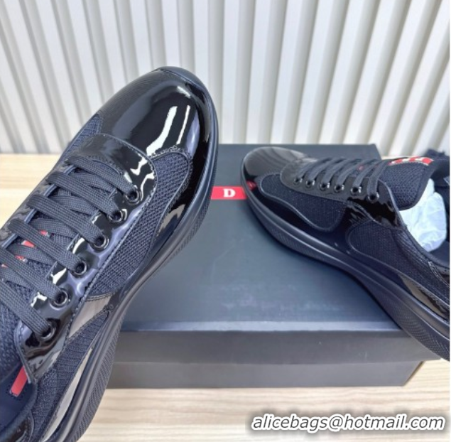 Most Popular Prada Men's America's Cup Bike Patent Leather and Fabric Sneakers Black 2025 3E6420 1027121
