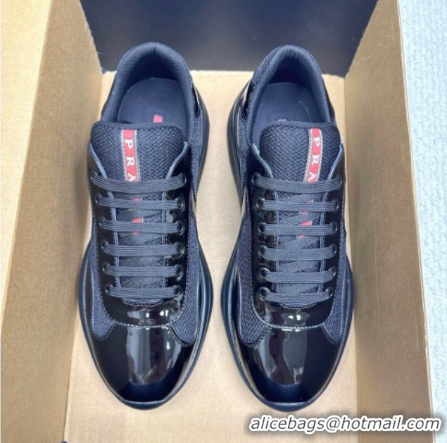 Most Popular Prada Men's America's Cup Bike Patent Leather and Fabric Sneakers Black 2025 3E6420 1027121