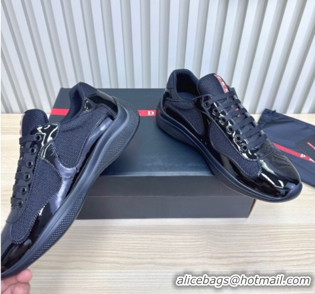 Most Popular Prada Men's America's Cup Bike Patent Leather and Fabric Sneakers Black 2025 3E6420 1027121