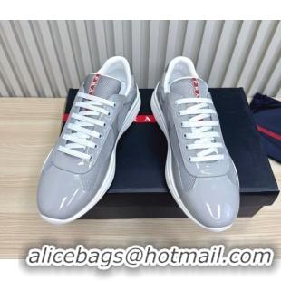 Classic Hot Prada Men's America's Cup Bike Patent Leather and Fabric Sneakers Light Grey 2025 3E6420 1027122