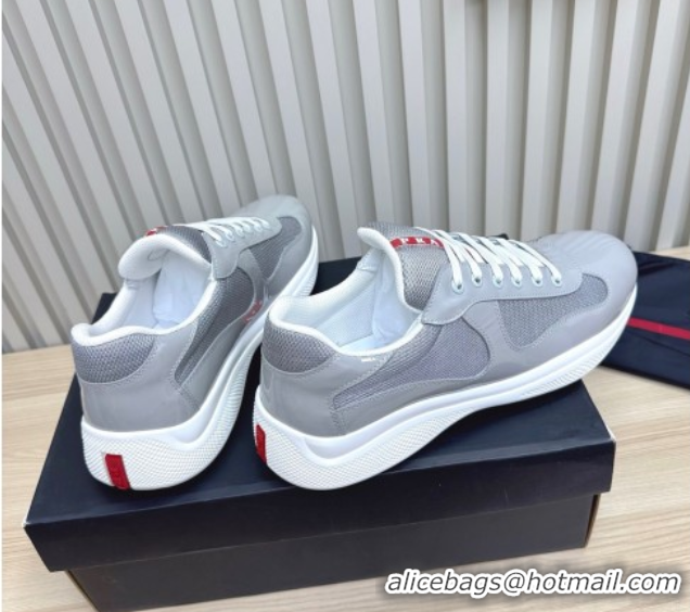 Classic Hot Prada Men's America's Cup Bike Patent Leather and Fabric Sneakers Light Grey 2025 3E6420 1027122