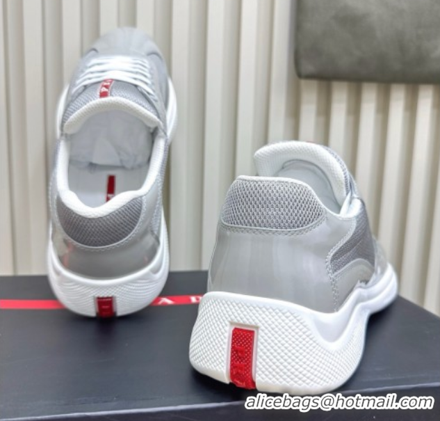 Classic Hot Prada Men's America's Cup Bike Patent Leather and Fabric Sneakers Light Grey 2025 3E6420 1027122