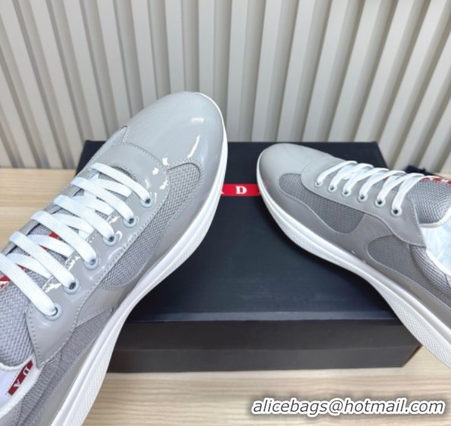 Classic Hot Prada Men's America's Cup Bike Patent Leather and Fabric Sneakers Light Grey 2025 3E6420 1027122