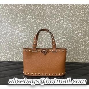 Big Discount Valentino Rockstud Mini Shopping Bag In Grainy Calfskin Leather 0366S Clay Brown 2025