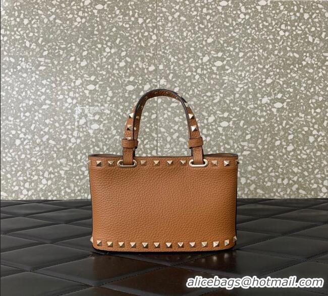 Big Discount Valentino Rockstud Mini Shopping Bag In Grainy Calfskin Leather 0366S Clay Brown 2025