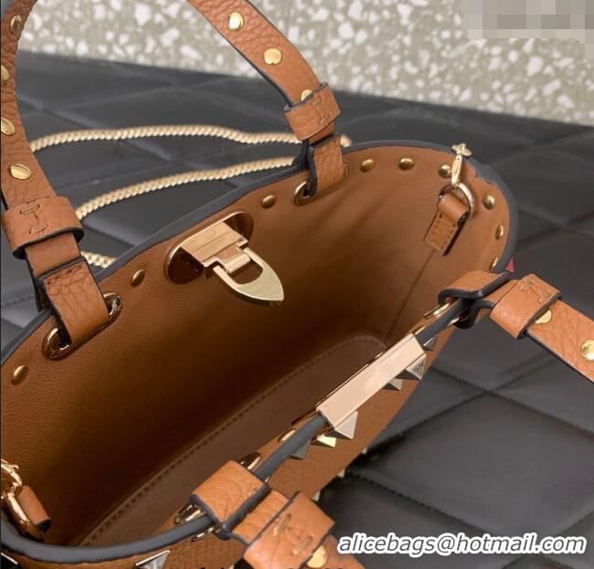 Big Discount Valentino Rockstud Mini Shopping Bag In Grainy Calfskin Leather 0366S Clay Brown 2025