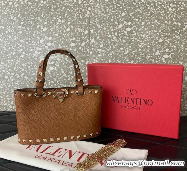 Big Discount Valentino Rockstud Mini Shopping Bag In Grainy Calfskin Leather 0366S Clay Brown 2025