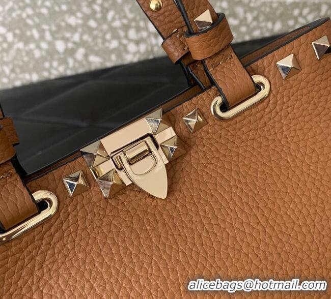 Big Discount Valentino Rockstud Mini Shopping Bag In Grainy Calfskin Leather 0366S Clay Brown 2025