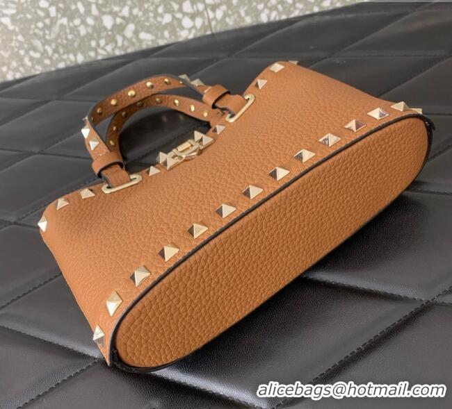 Big Discount Valentino Rockstud Mini Shopping Bag In Grainy Calfskin Leather 0366S Clay Brown 2025