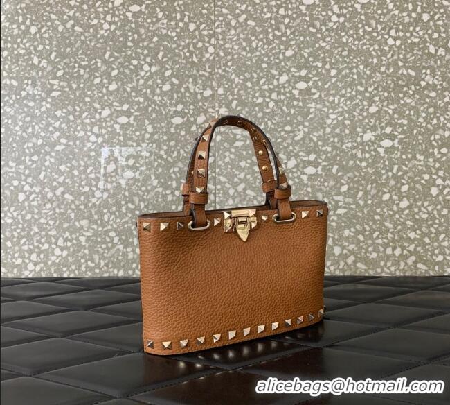 Big Discount Valentino Rockstud Mini Shopping Bag In Grainy Calfskin Leather 0366S Clay Brown 2025