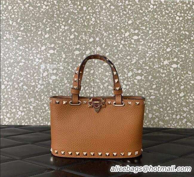 Big Discount Valentino Rockstud Mini Shopping Bag In Grainy Calfskin Leather 0366S Clay Brown 2025