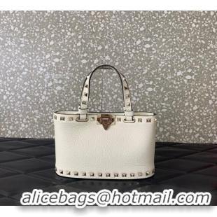 Promotional Valentino Rockstud Mini Shopping Bag In Grainy Calfskin Leather 0366S White 2025