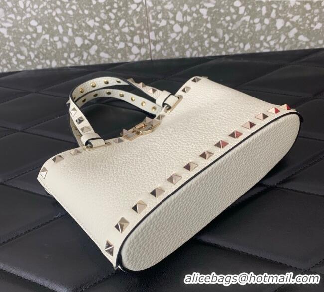 Promotional Valentino Rockstud Mini Shopping Bag In Grainy Calfskin Leather 0366S White 2025