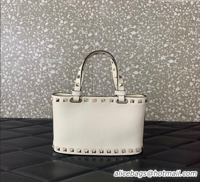 Promotional Valentino Rockstud Mini Shopping Bag In Grainy Calfskin Leather 0366S White 2025