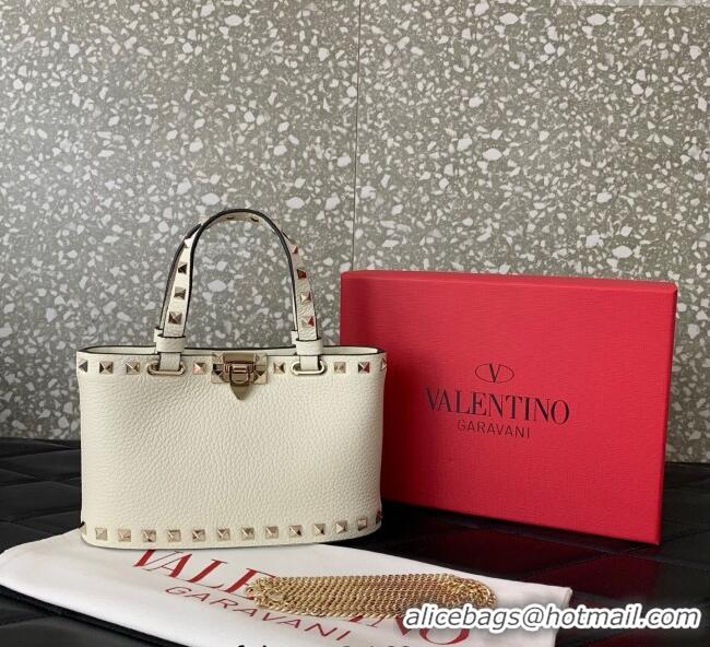 Promotional Valentino Rockstud Mini Shopping Bag In Grainy Calfskin Leather 0366S White 2025