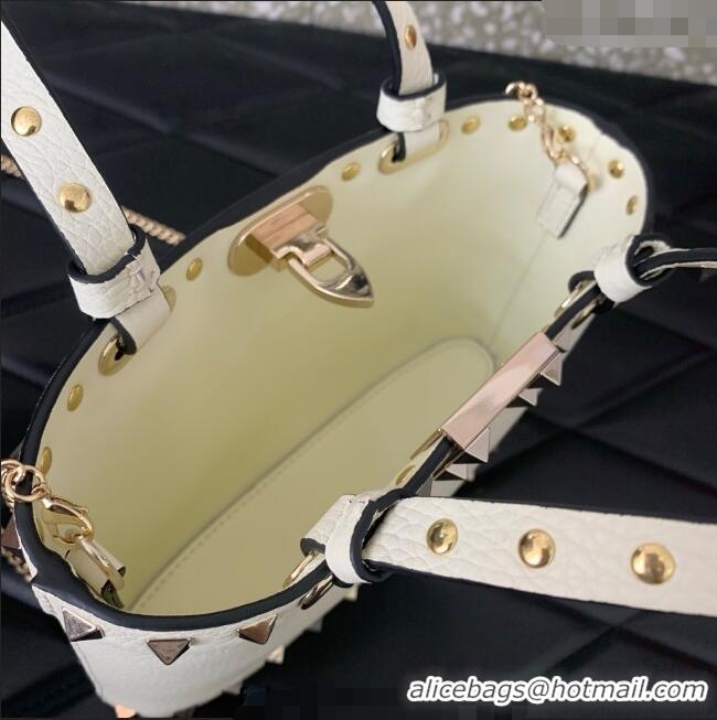 Promotional Valentino Rockstud Mini Shopping Bag In Grainy Calfskin Leather 0366S White 2025