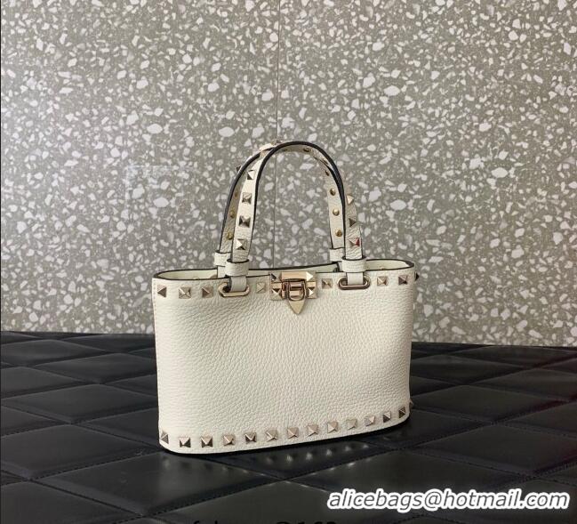 Promotional Valentino Rockstud Mini Shopping Bag In Grainy Calfskin Leather 0366S White 2025