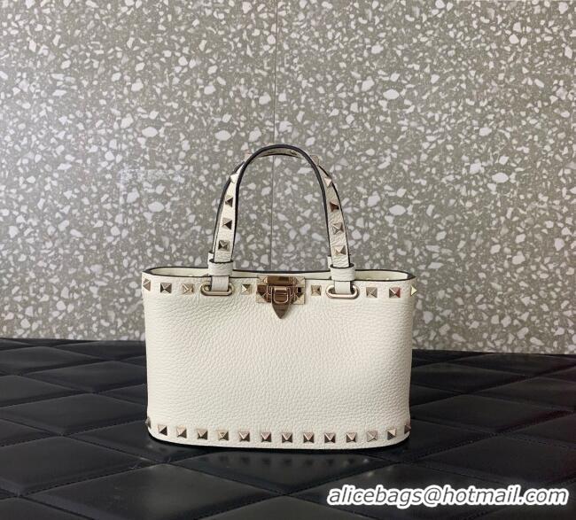 Promotional Valentino Rockstud Mini Shopping Bag In Grainy Calfskin Leather 0366S White 2025