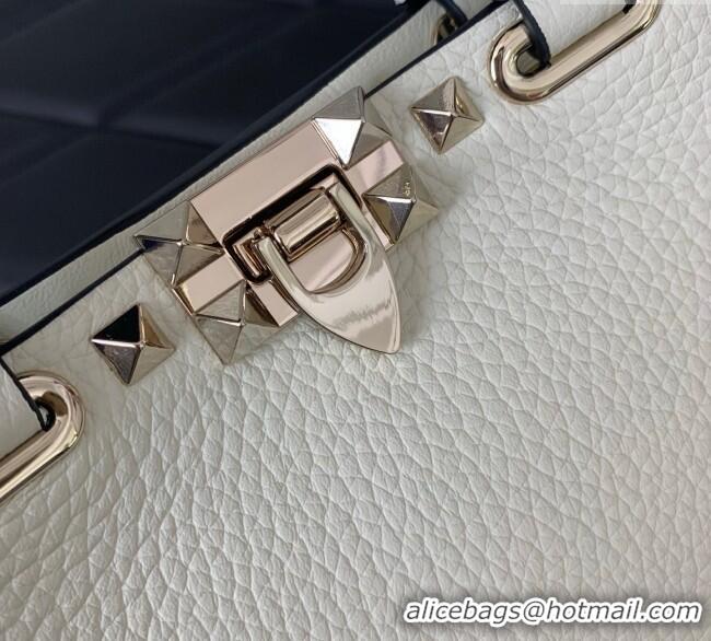 Promotional Valentino Rockstud Mini Shopping Bag In Grainy Calfskin Leather 0366S White 2025