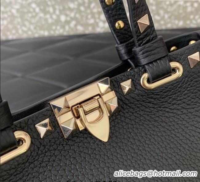Best Quality Valentino Rockstud Mini Shopping Bag In Grainy Calfskin Leather 0366S Black/Gold 2025