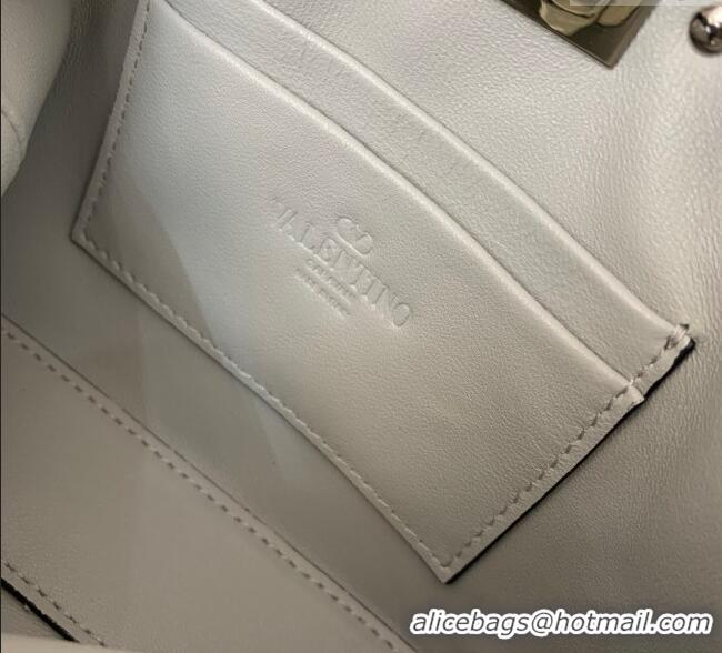 Promotional Valentino Rockstud Mini Shopping Bag In Metallic Grainy Calfskin Leather 0366S Silver 2025