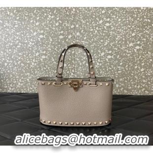 Reasonable Price Valentino Rockstud Mini Shopping Bag In Grainy Calfskin Leather 0366S Grey 2025