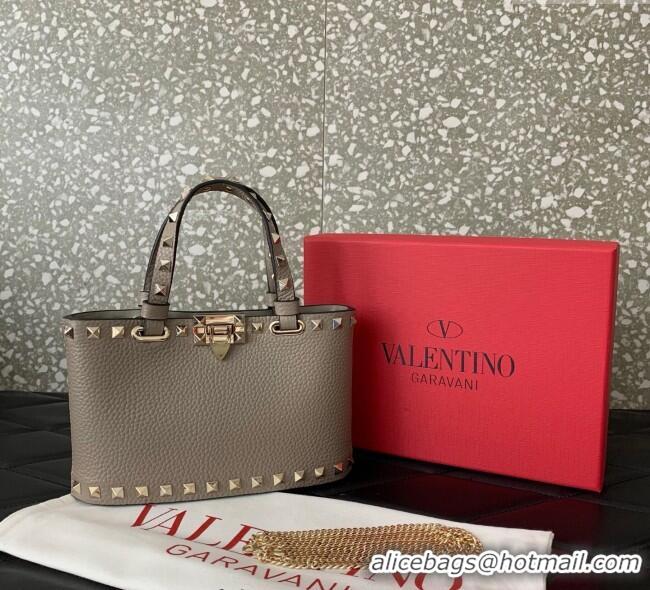 Reasonable Price Valentino Rockstud Mini Shopping Bag In Grainy Calfskin Leather 0366S Grey 2025