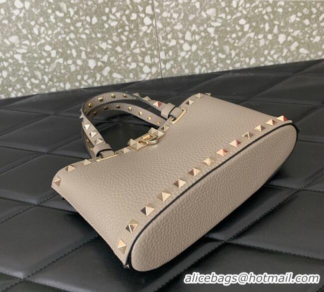 Reasonable Price Valentino Rockstud Mini Shopping Bag In Grainy Calfskin Leather 0366S Grey 2025