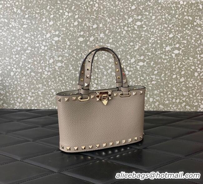 Reasonable Price Valentino Rockstud Mini Shopping Bag In Grainy Calfskin Leather 0366S Grey 2025