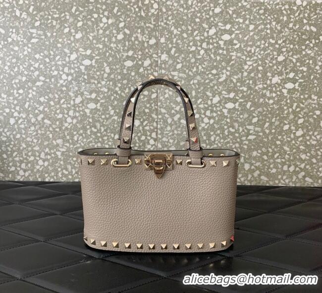 Reasonable Price Valentino Rockstud Mini Shopping Bag In Grainy Calfskin Leather 0366S Grey 2025