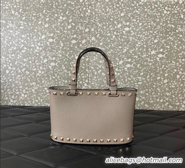 Reasonable Price Valentino Rockstud Mini Shopping Bag In Grainy Calfskin Leather 0366S Grey 2025