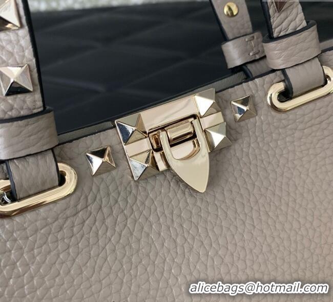 Reasonable Price Valentino Rockstud Mini Shopping Bag In Grainy Calfskin Leather 0366S Grey 2025