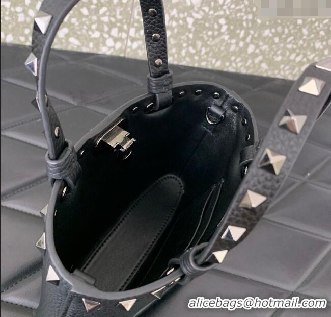 Top Quality Valentino Rockstud Mini Shopping Bag In Grainy Calfskin Leather 0366S Black/Silver 2025