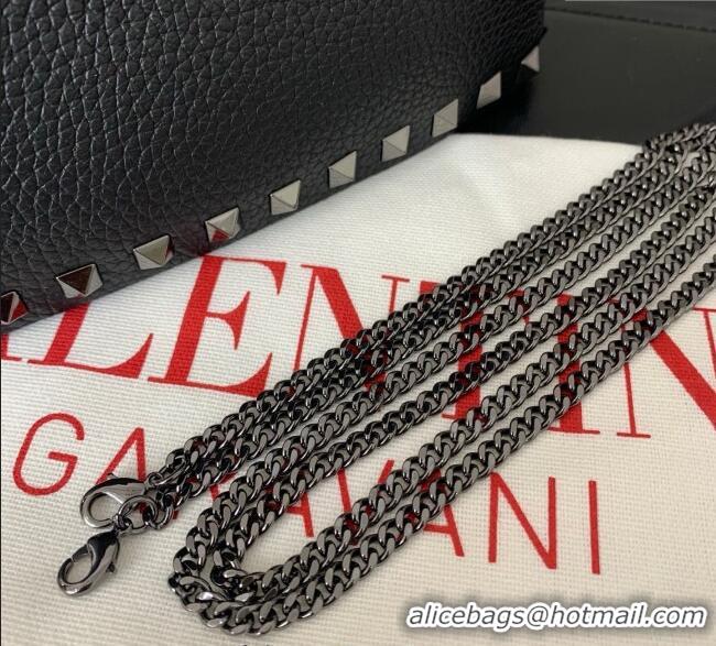 Top Quality Valentino Rockstud Mini Shopping Bag In Grainy Calfskin Leather 0366S Black/Silver 2025