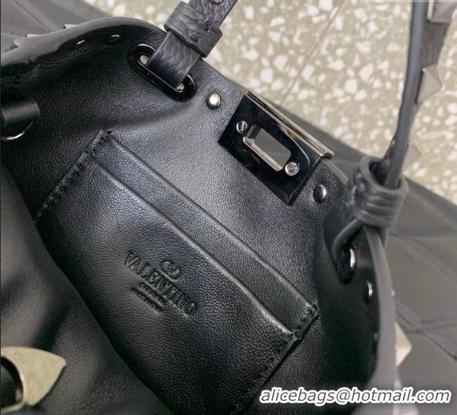 Top Quality Valentino Rockstud Mini Shopping Bag In Grainy Calfskin Leather 0366S Black/Silver 2025