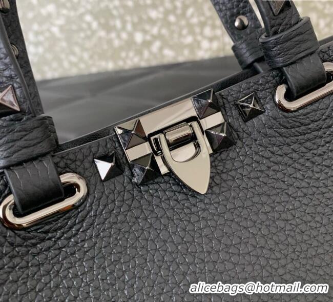 Top Quality Valentino Rockstud Mini Shopping Bag In Grainy Calfskin Leather 0366S Black/Silver 2025