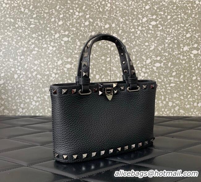 Top Quality Valentino Rockstud Mini Shopping Bag In Grainy Calfskin Leather 0366S Black/Silver 2025