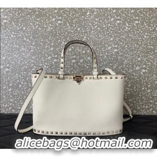 Super Quality Valentino Rockstud Shopping Bag In Grainy Calfskin Leather 0377M White 2025