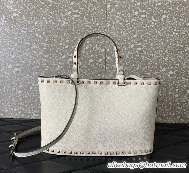 Super Quality Valentino Rockstud Shopping Bag In Grainy Calfskin Leather 0377M White 2025