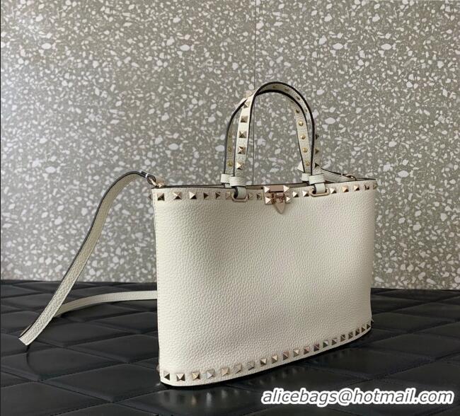 Super Quality Valentino Rockstud Shopping Bag In Grainy Calfskin Leather 0377M White 2025