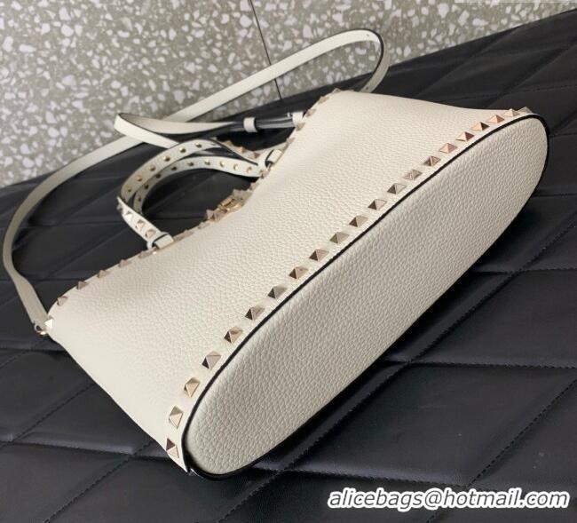 Super Quality Valentino Rockstud Shopping Bag In Grainy Calfskin Leather 0377M White 2025