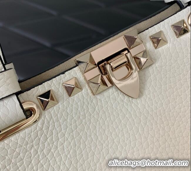 Super Quality Valentino Rockstud Shopping Bag In Grainy Calfskin Leather 0377M White 2025