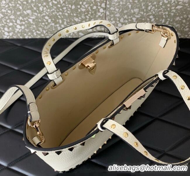 Super Quality Valentino Rockstud Shopping Bag In Grainy Calfskin Leather 0377M White 2025
