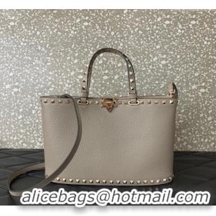 Good Taste Valentino Rockstud Shopping Bag In Grainy Calfskin Leather 0377M Grey 2025