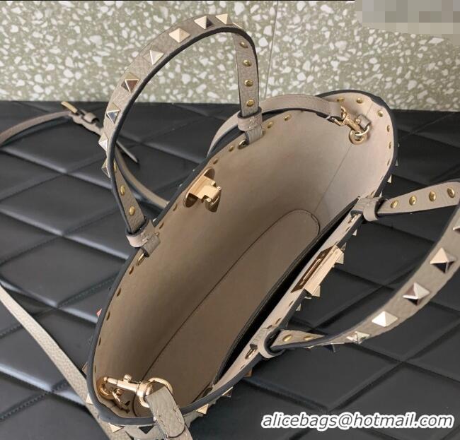 Good Taste Valentino Rockstud Shopping Bag In Grainy Calfskin Leather 0377M Grey 2025