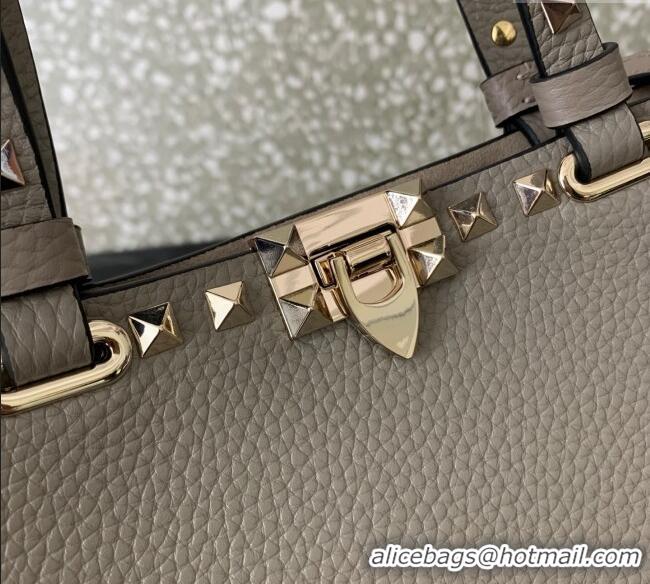 Good Taste Valentino Rockstud Shopping Bag In Grainy Calfskin Leather 0377M Grey 2025
