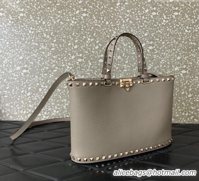 Good Taste Valentino Rockstud Shopping Bag In Grainy Calfskin Leather 0377M Grey 2025